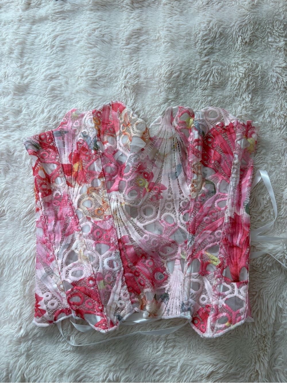 Pink Floral Lace Strapless Corset Top